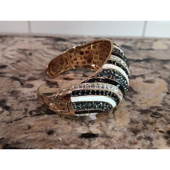 STUNNING, Akkad Black Green White Drop Dead Gorgeous SPARKLING Bangle Bracelet - Picture 12 of 16